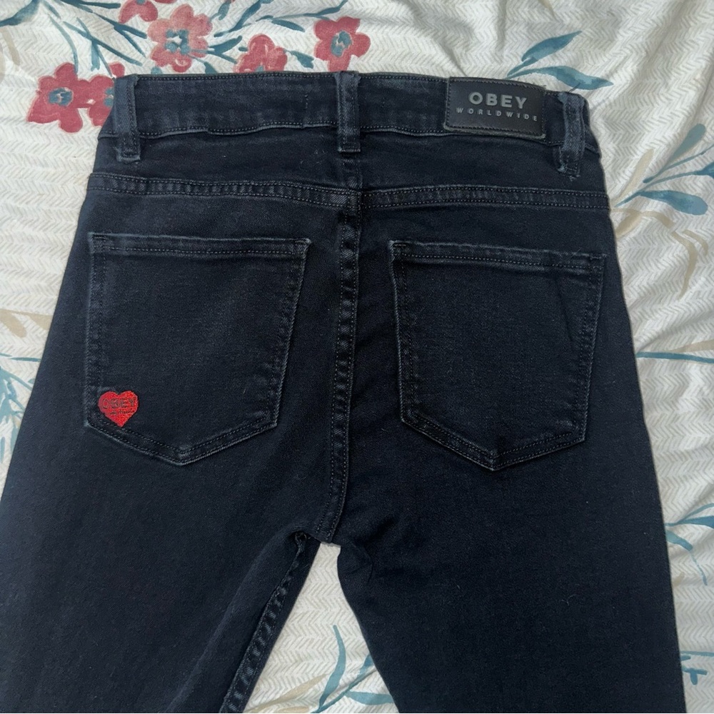 OBEY Skinny Jeans with Red Heart Accent
